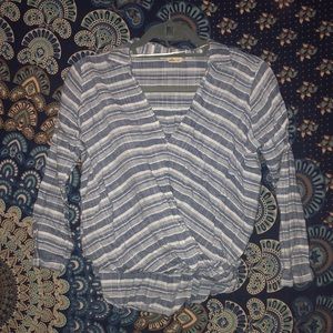 Blue and white, mid sleeve crop top